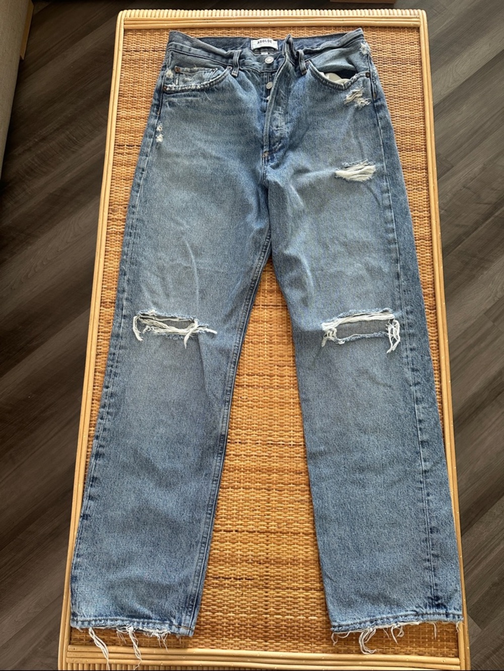 AGOLDE Light Blue Distressed Straight-Leg Jeans
